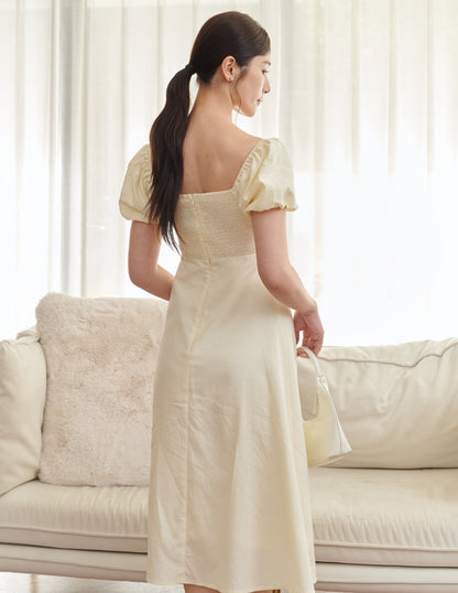 Yuna Embroidered Floral Padded Midi Dress