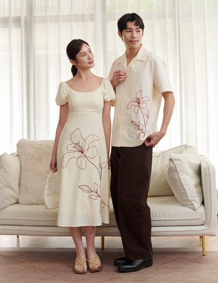 Yuna Embroidered Floral Padded Midi Dress