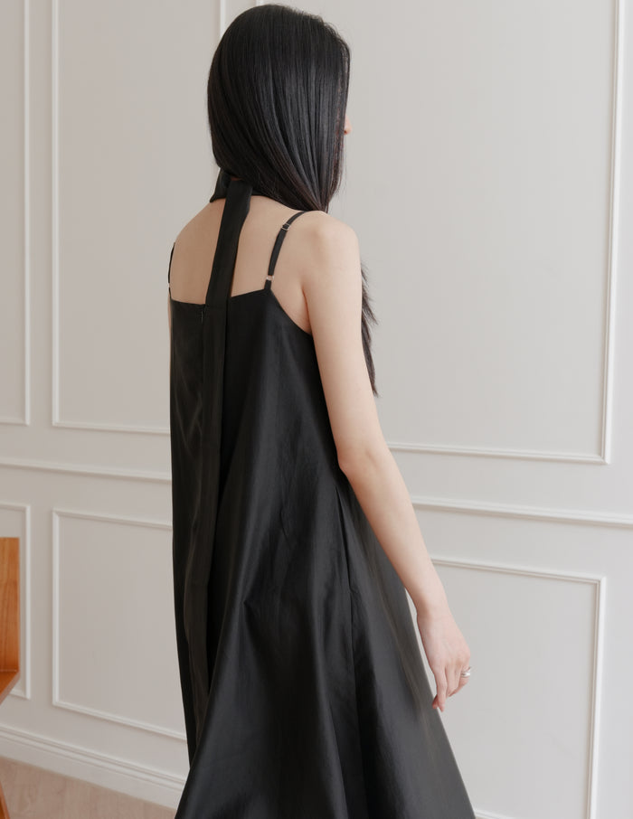 Zelda Scarf Tent Midi Dress in Black