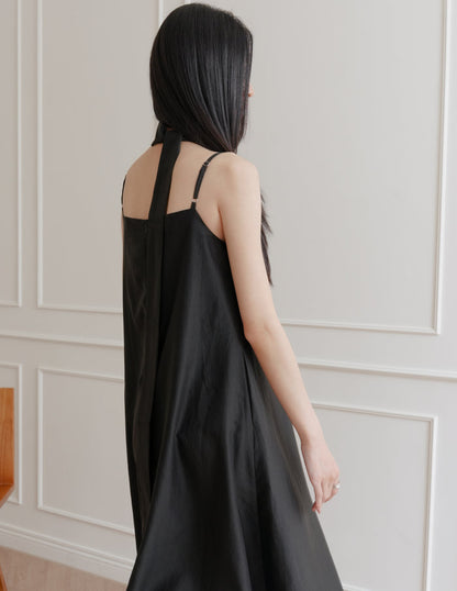 Zelda Scarf Tent Midi Dress in Black